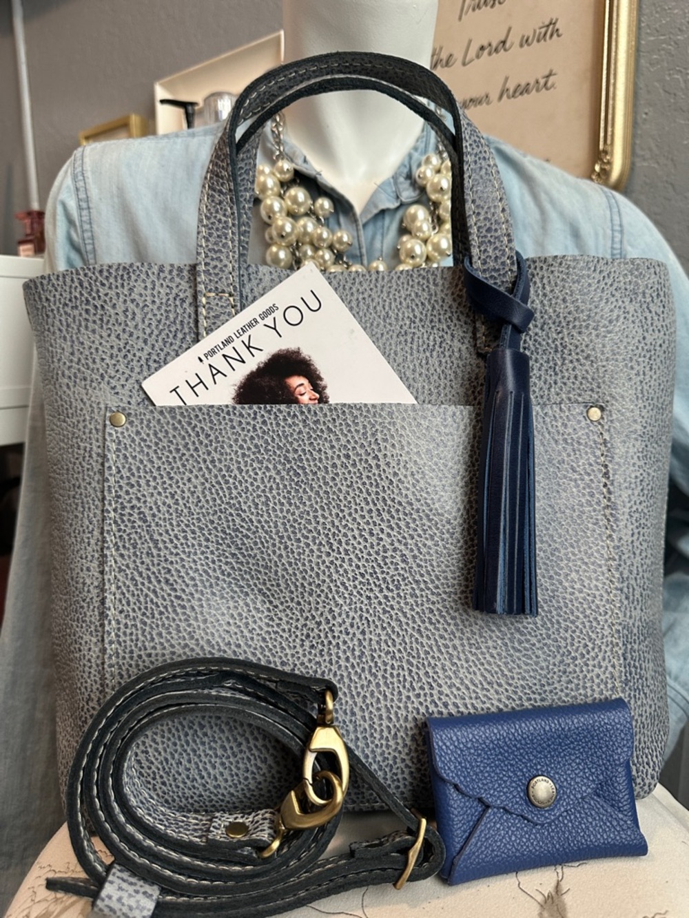 PLG Fog 💙🩶 Medium crossbody tote and mini Daisy wallet